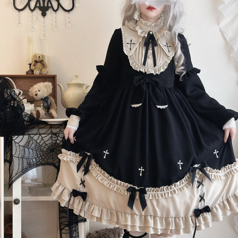 Niu Niu - Plus Size Gothic Lolita Winter OP - Dress, Cross Embroidery OP Dress