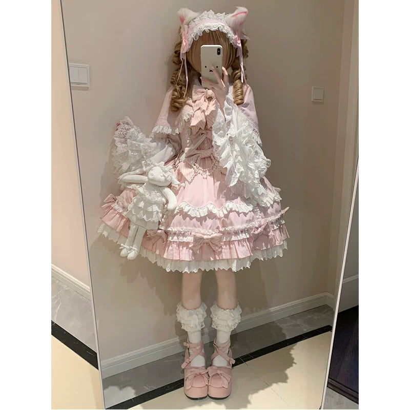 Creamy - Pink Doll Princess - Pink JSK Dress with Ruffled Cape