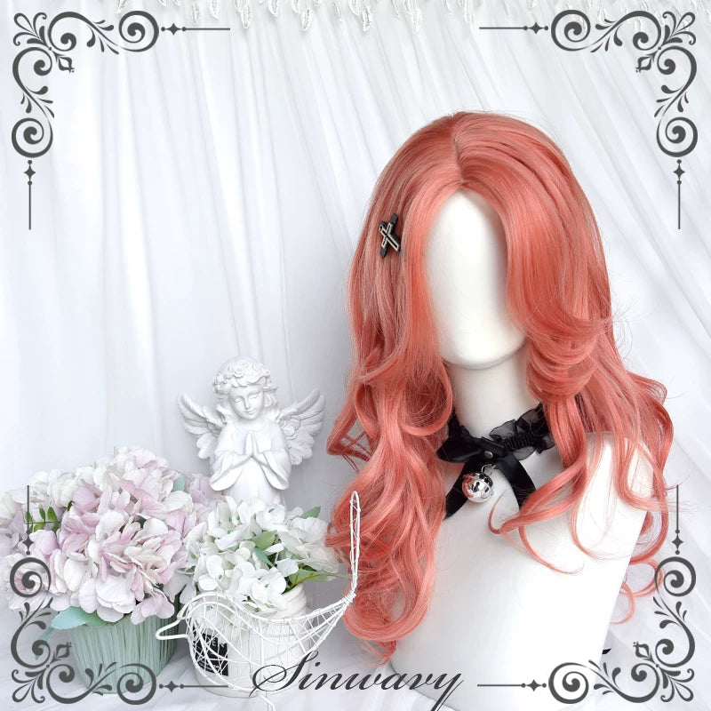 Pumpkin-orange centre-parted curly wig - view 7