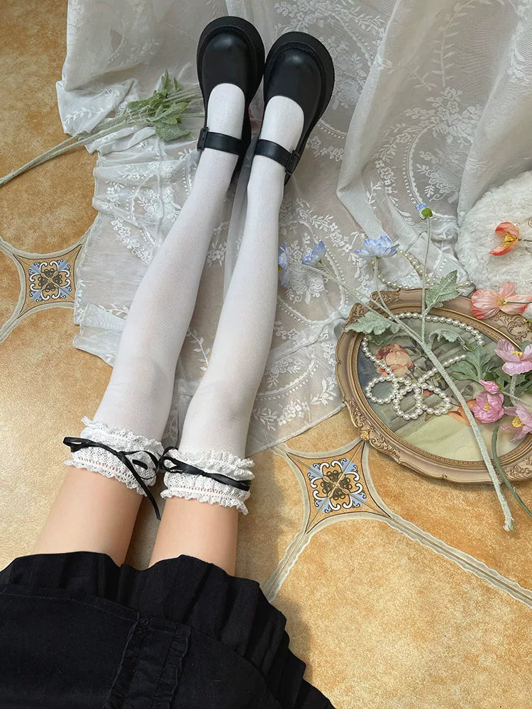 Sock Noble - Ribbon Lace - Thigh-High Socks with Ruffled Lace Cuffs