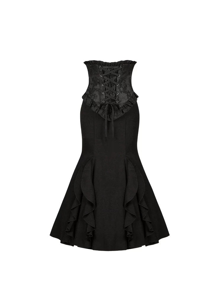 With PUJI - Blake - Boning Gothic Lolita Mermaid Skirt, Lifted-hem SK detail view 5