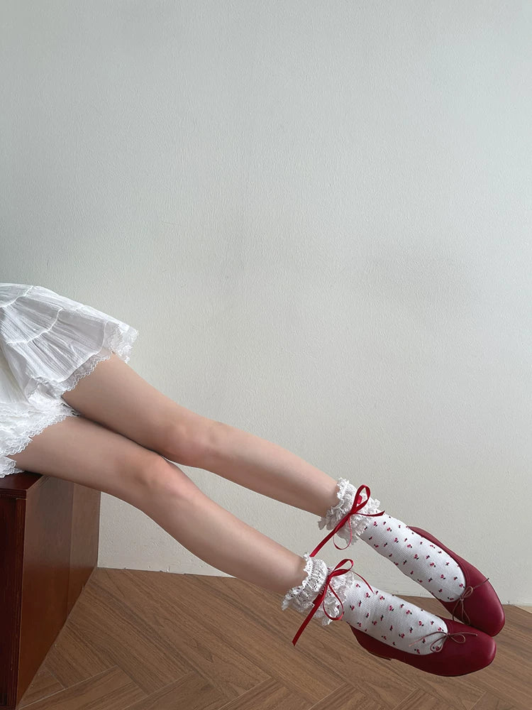 Sock Noble - French Garden - Mid-calf socks with lace cuffs and ribbon ties