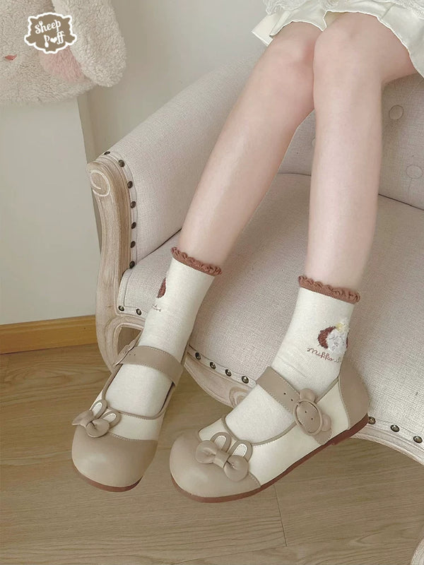 Sheep Puff Bunny Milk Candy low heel Lolita shoes with cute bunny design and pastel colors, perfect for feminine fashion.