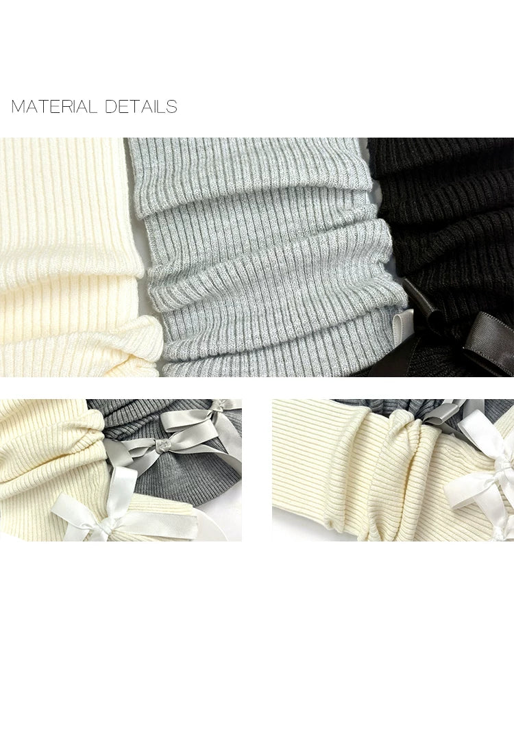 White Socks - Y2K Bow - Ruched Leg Warmers with Bow Details