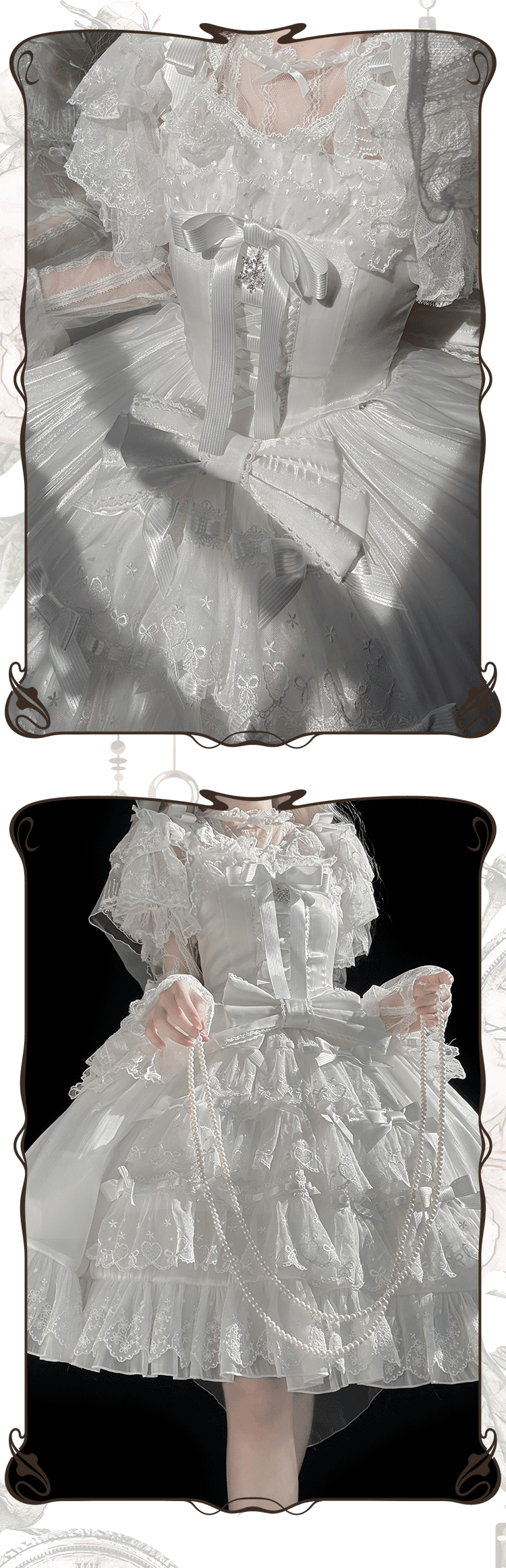 Moon Lily - Love Snow - White-and-Pink or Pure-White JSK with Layered Lace and Bows