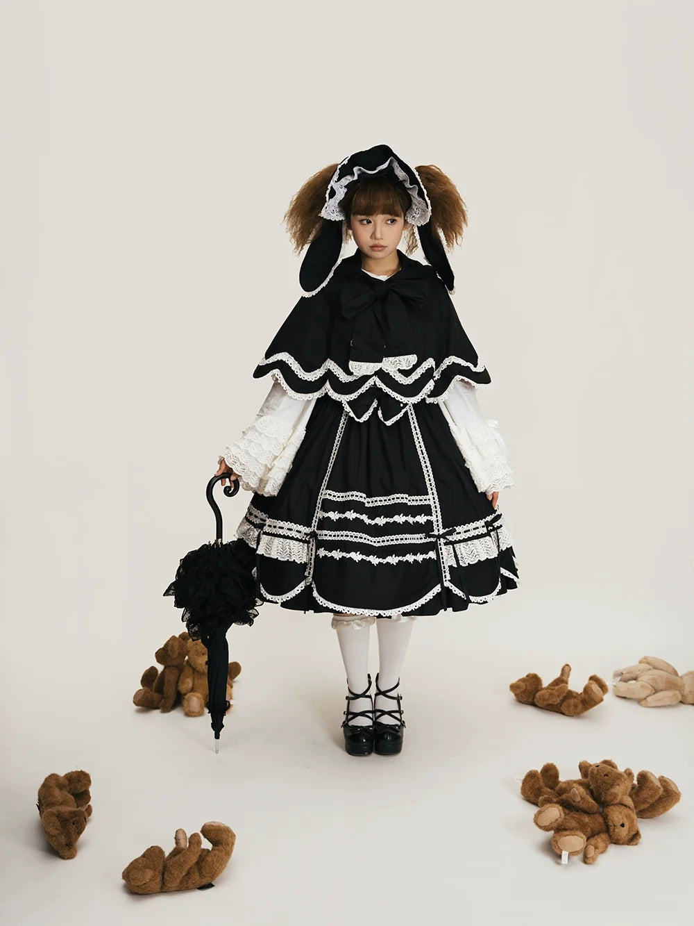 Miss Point - Vintage Petal Rabbit - Cotton Old School Lolita JSK Dress, Petal-Shaped Hem