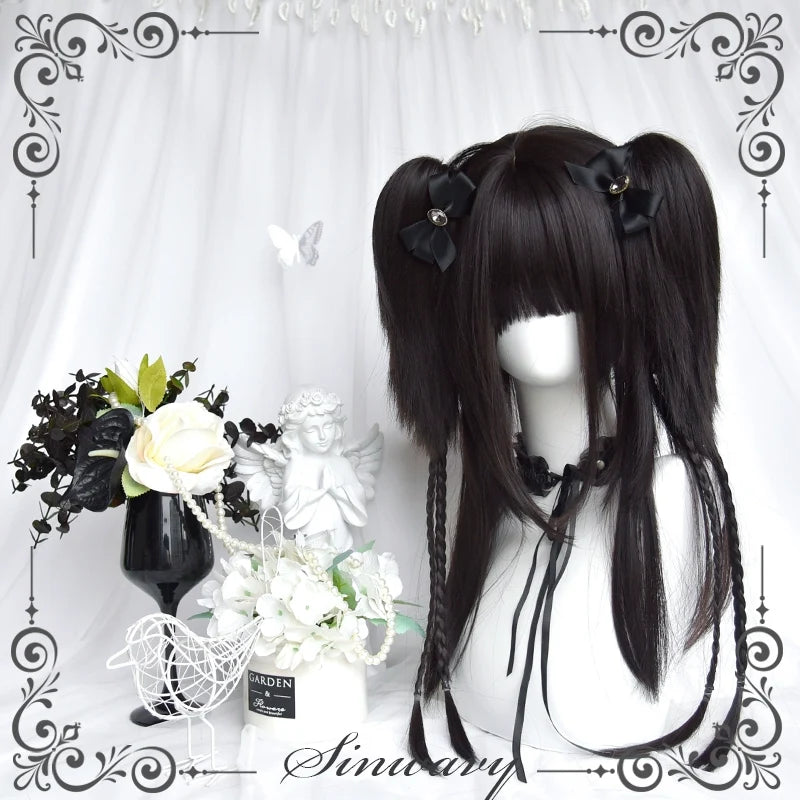 Sinwavy - Gothic Lolita Wig Black Natural - Hair With Ponytails & Braids Wig