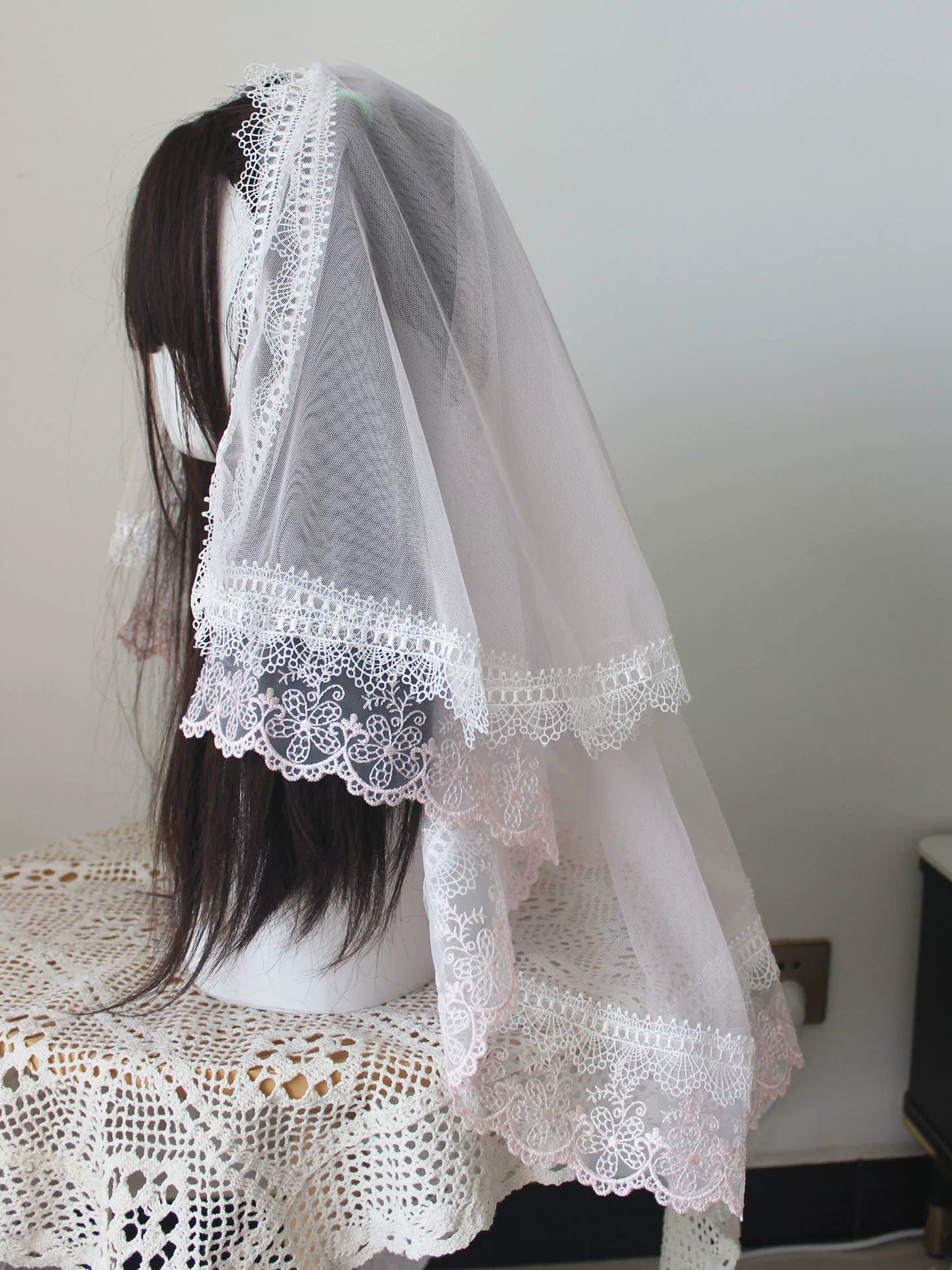 Deer Girl Handmade - Cherry Blossom Confession - Headwear with pink bow and lace-trimmed veil options