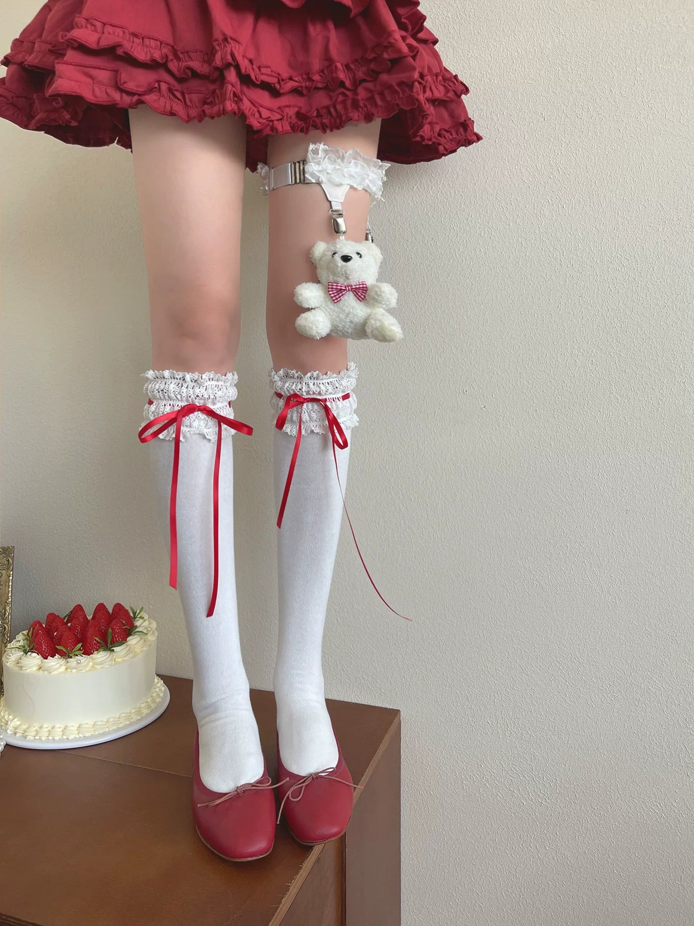 Sock Noble - Christmas Bear Ballet - Lace-Trim Socks or Leg Ring