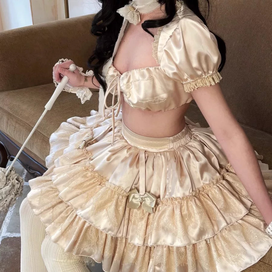 Nololita layered short cake skirt with gathered ruffles and ribbon accents