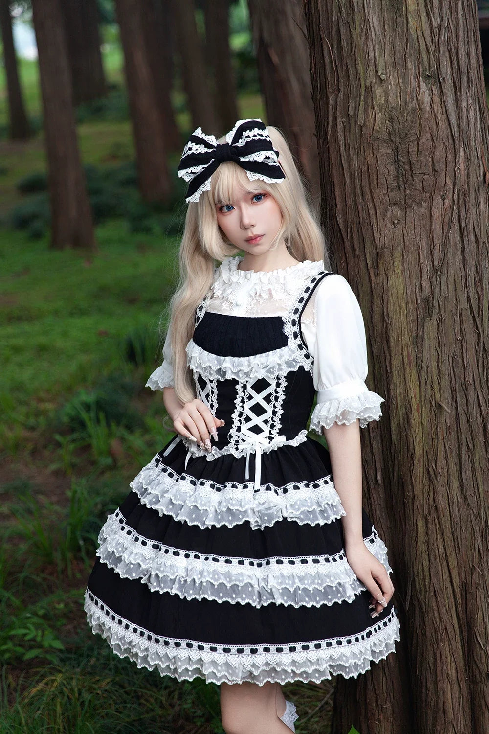 Infanta - Mirror Doll - Old School Lolita Tiered Hem JSK with Polka Dot Lace