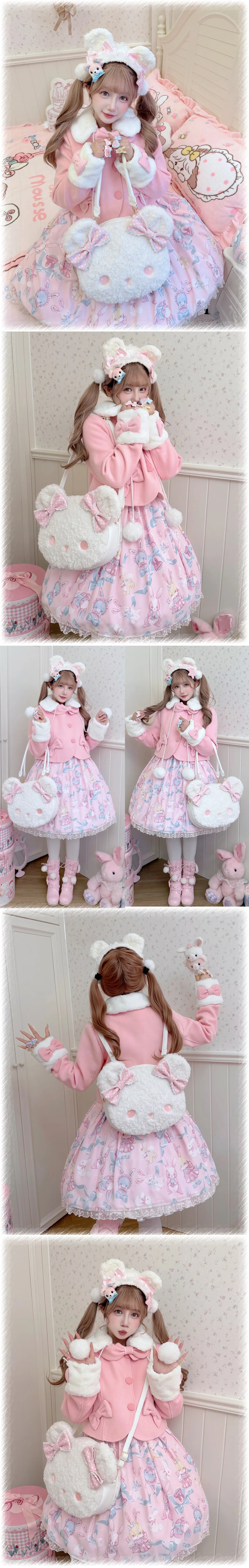 sheeppuff - Bear Biscuit - Plush Bear Bag with Polka-Dot Bows