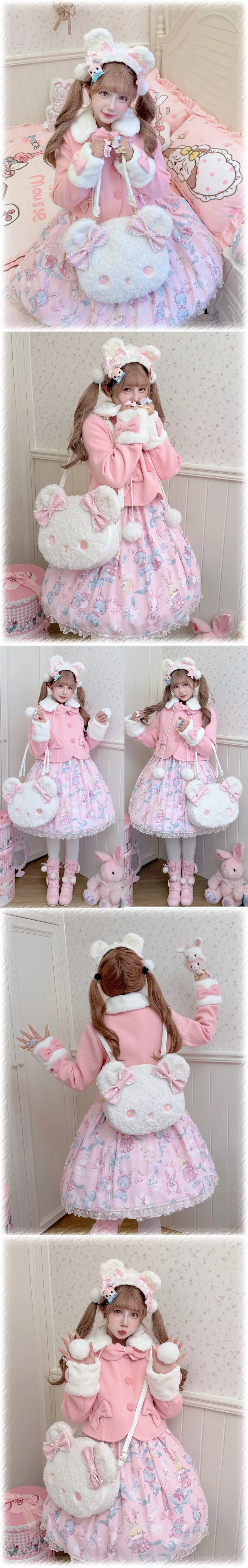 sheeppuff - Bear Biscuit - Plush Bear Bag with Polka-Dot Bows