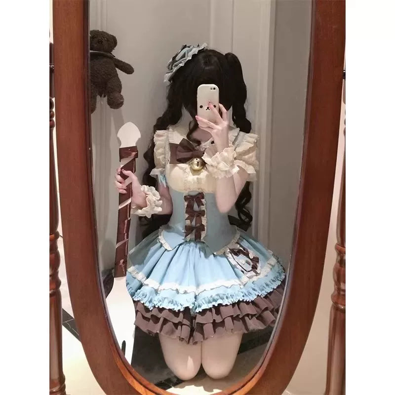 Creamy - Dog Academy - Five-Piece Lolita Dress Set with Bow and Train