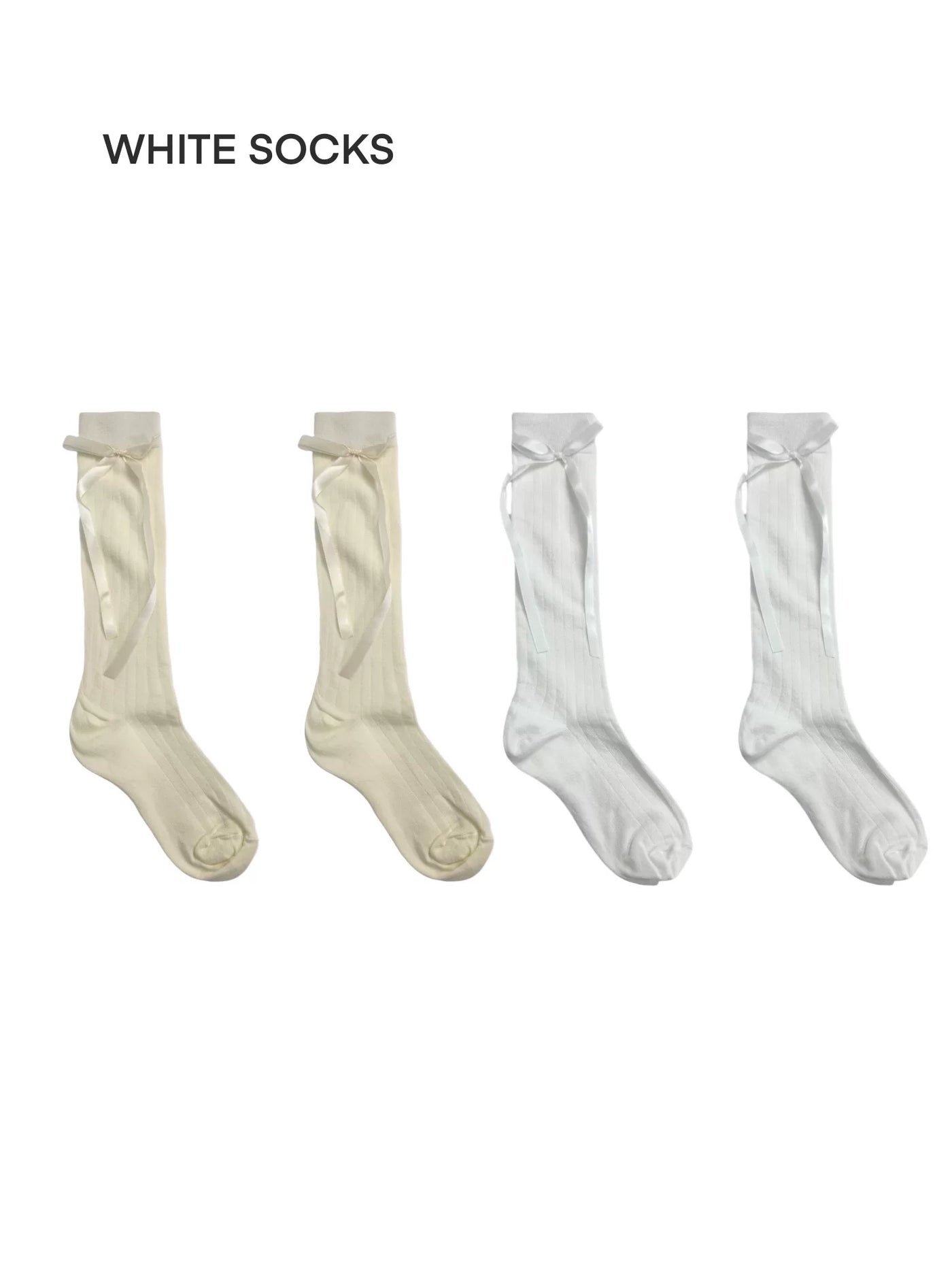 White Socks - Ribbon Bow - Slouch Mid-Calf Socks with Cuffed Bows