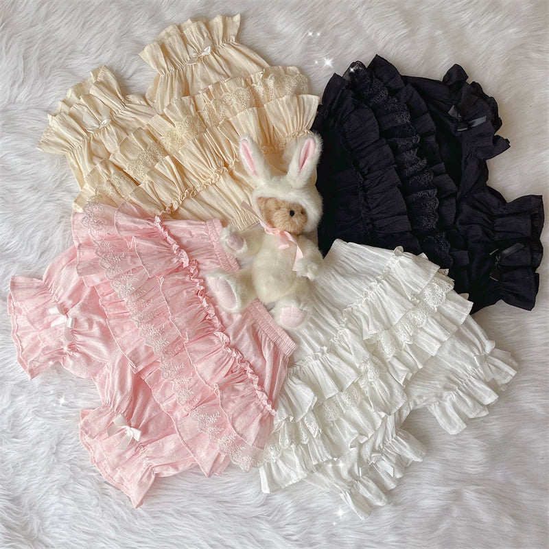 Sugar Girl - Sweet Lolita Cotton Bloomers - Ruffles and Bows Hand Accessory