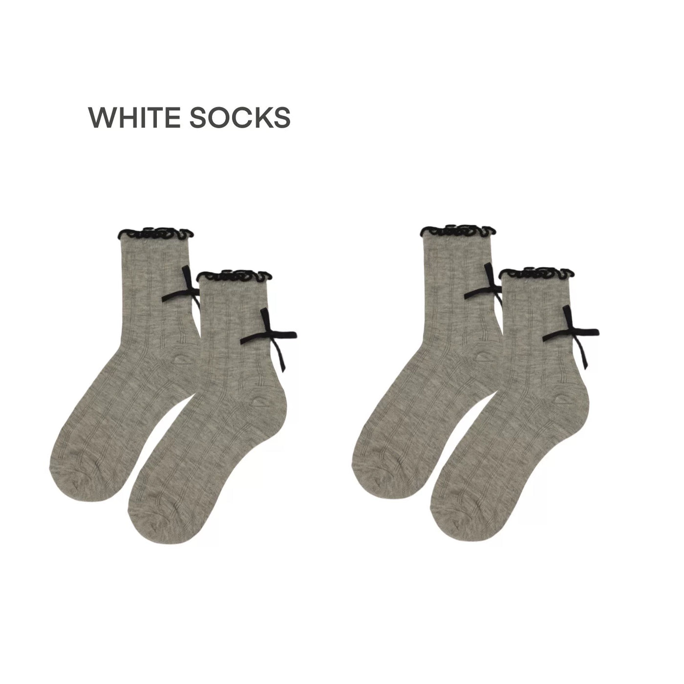 White Socks - Ballet Ribbon - Mid-Calf Socks with Lace Trim and Bow Detail