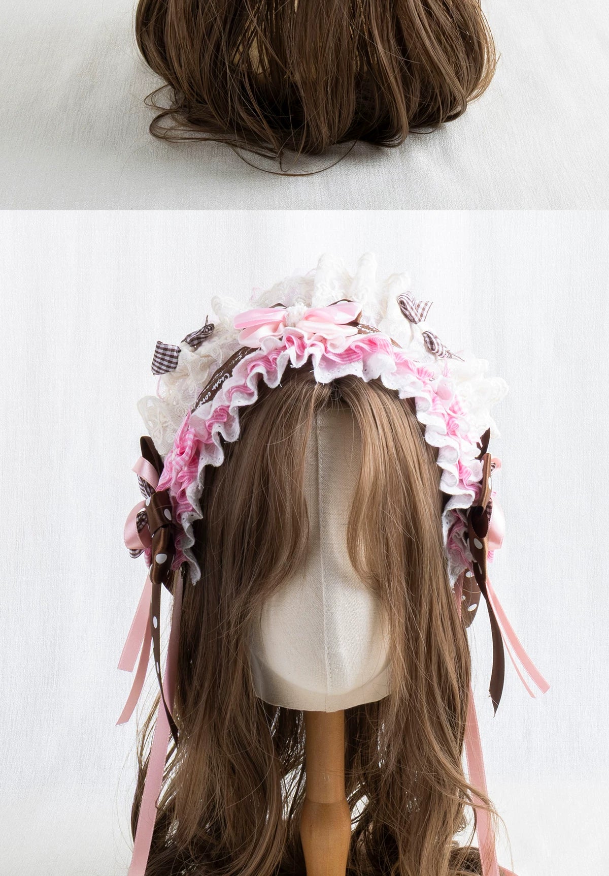 Lightbound Narrative - Chocolate Polka Dot - Headwear Options with Layered Lace and Ribbon Bows