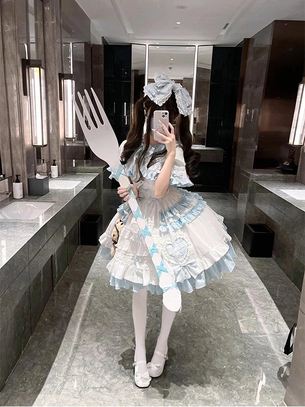 Creamy - Heart Cape - Blue and White JSK Set with Heart Cape