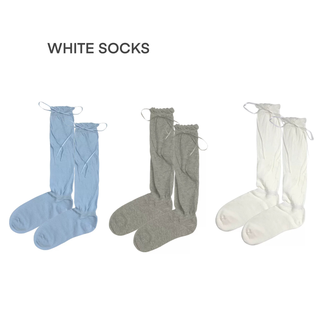 White Socks - Ballet Bow - Mid-Calf Scrunch Socks with Ribbon Ties