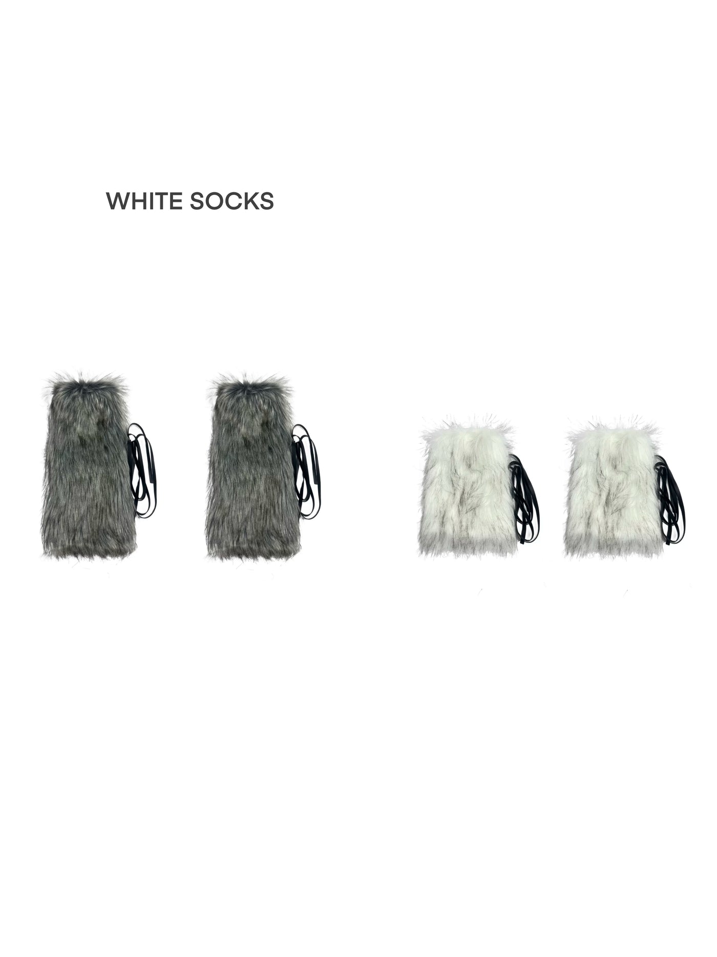 White Socks - Y2K Faux-Fur Leg Warmers - Faux-Fur Leg Warmers with Tie Straps
