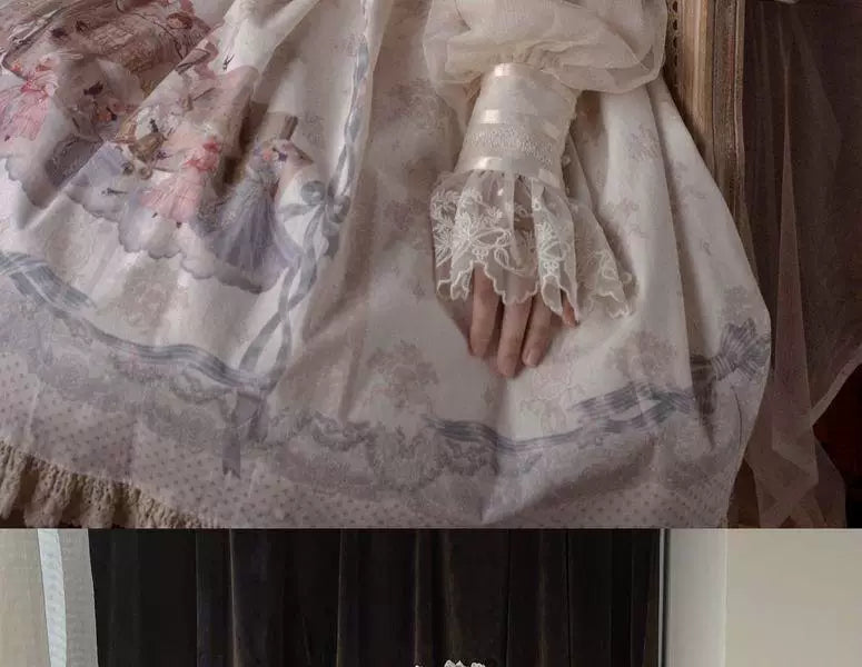 Sweetheart Dream Machine - Starry Cloud Twin Rabbit - Long-Sleeve Lolita Inner Blouse with Floral Lace Collar