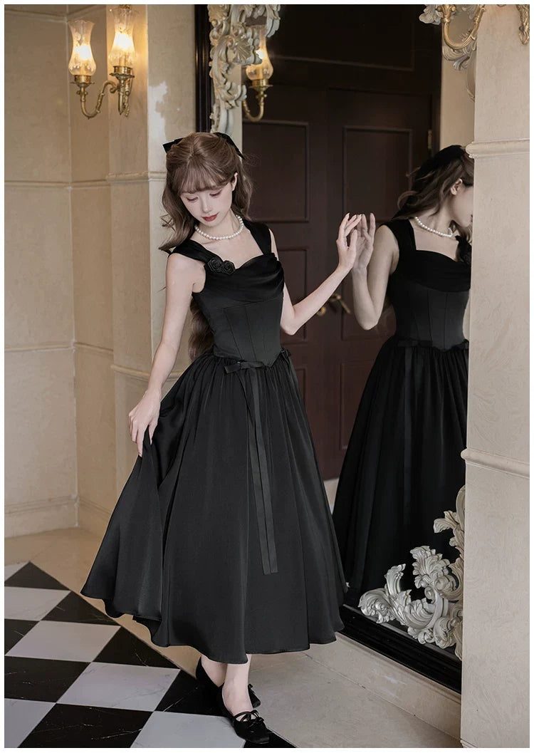 With PUJI - For Beloved - Classic Lolita Satin JSK Dress Set, Fishbone Waist