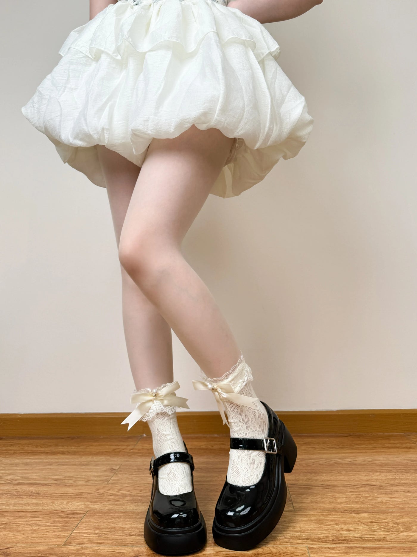 Chubby Bear Tales - Jennifer - Mid-Calf Socks with Openwork Lace and Ribbon Bows