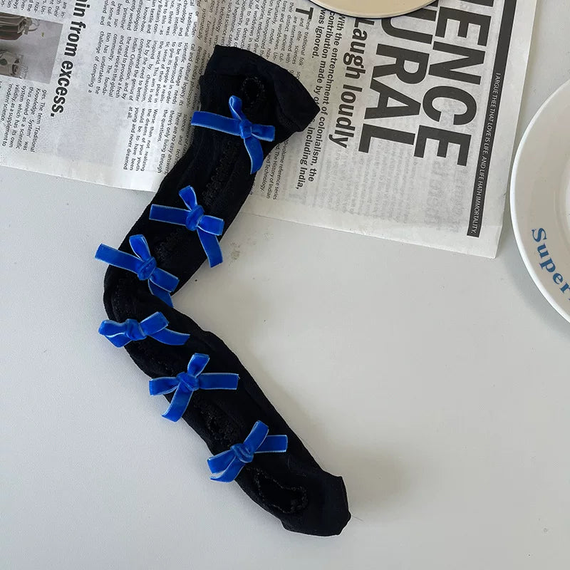 Sock Noble - Gothic Bow Lace - Mid-Calf Slouch Socks with Openwork Lace