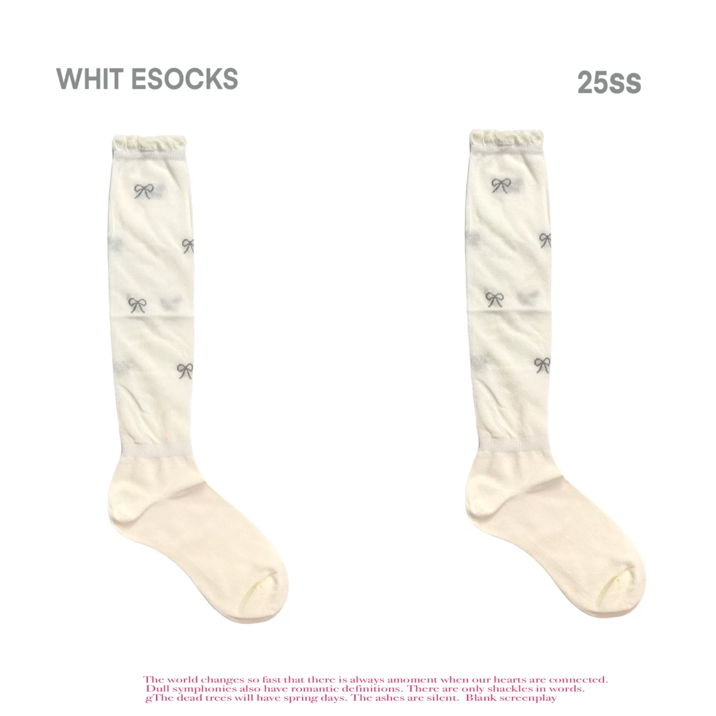 White Socks - Tiny Bow - Calf Socks with Small Bow Prints