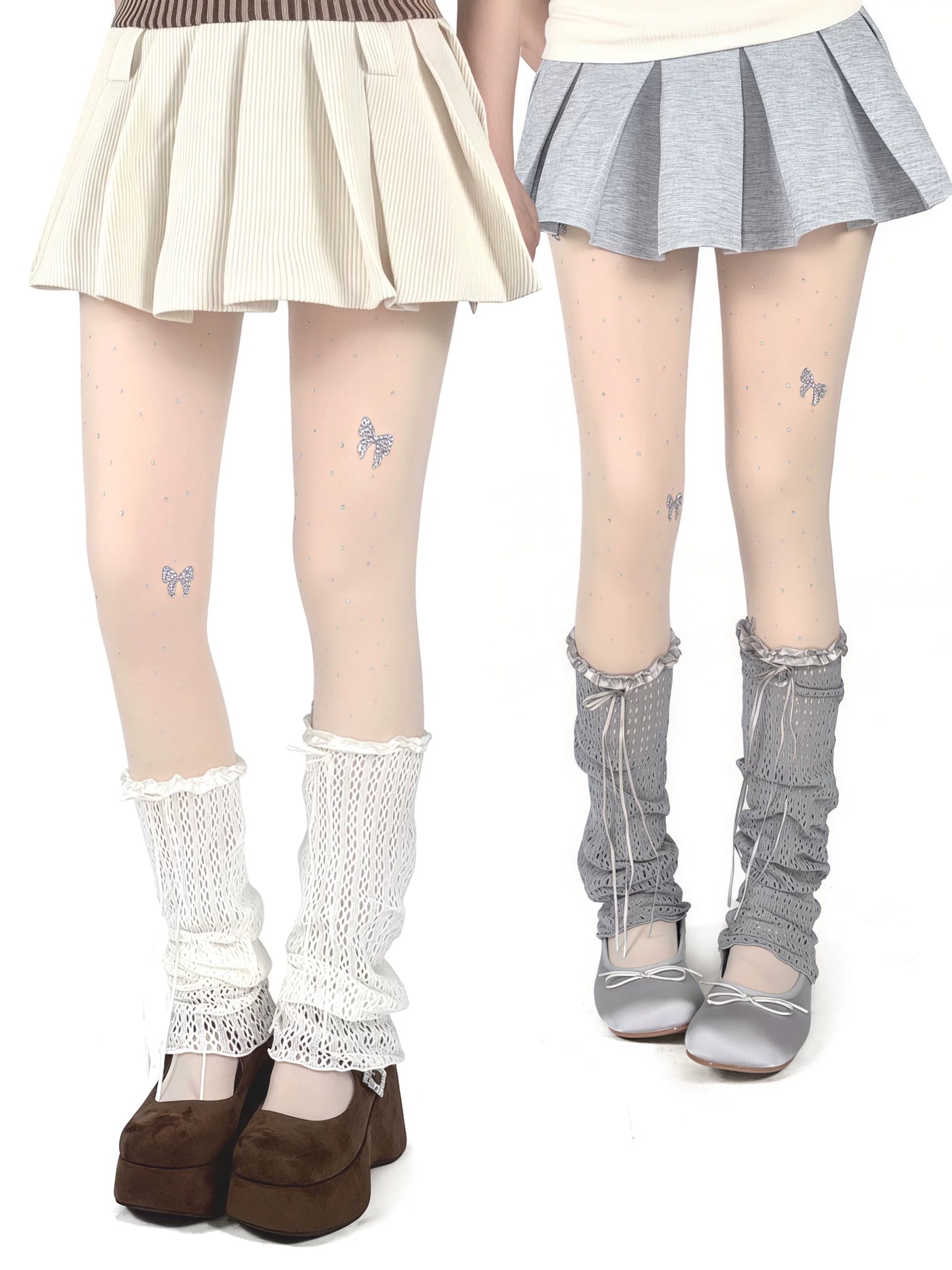 White Socks - Slouchy School - Mid-Calf Mesh Leg Warmers with Ruffled Edges