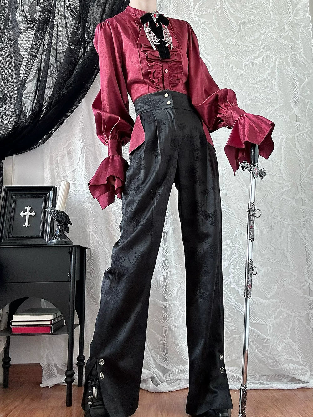 Miss Point - Moonnight Return - Stand Collar Ouji Lolita Shirt, Irregular Cuffs