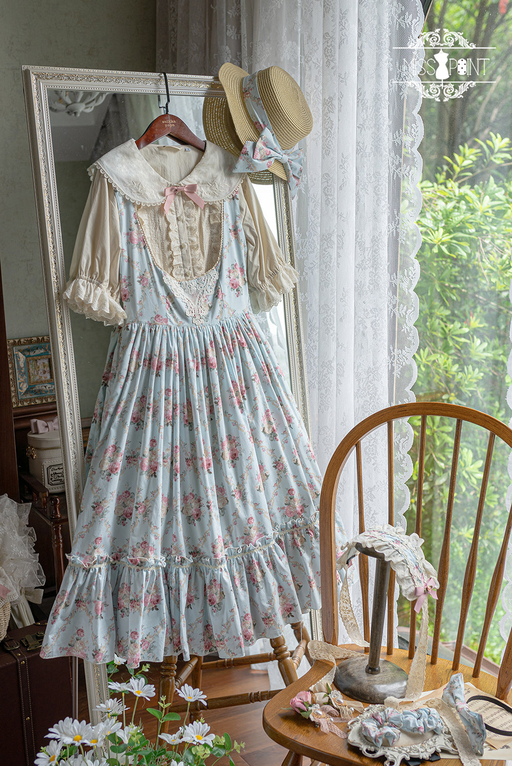 Happy Summer - Elegant Lolita Floral JSK Dress XS blue floral JSK