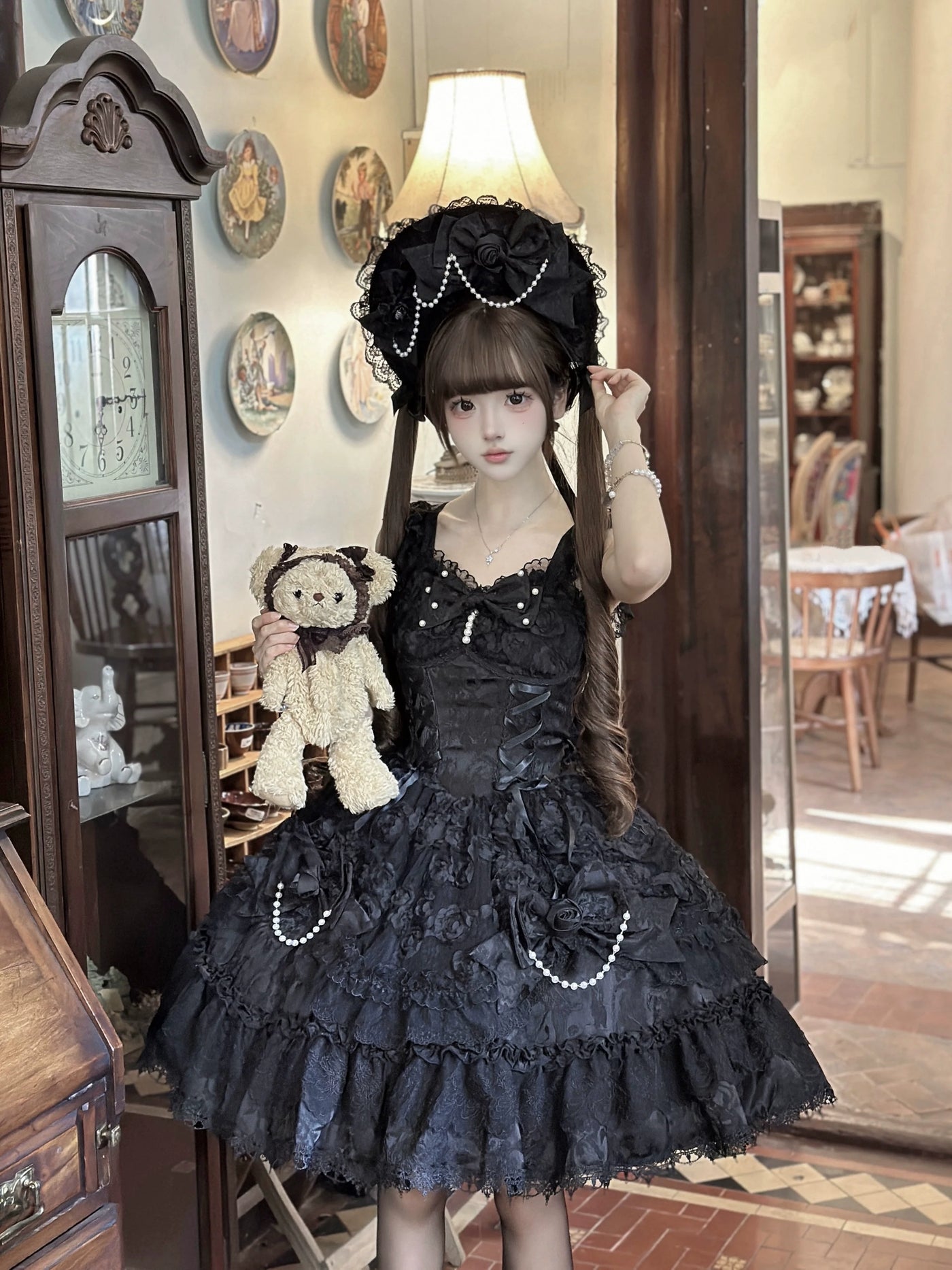 Rose Princess - Halloween Gothic Lolita JSK, Sheer Rose Dress Black JSK Only S