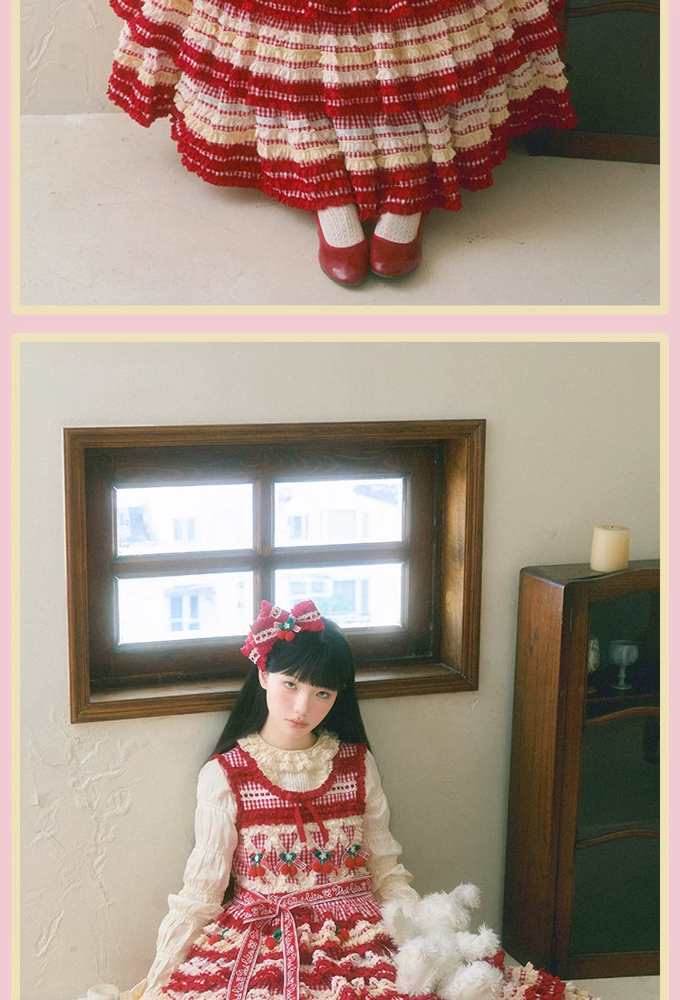 RichLolita - Sugared Cherry - Red Gingham JSK and Vest Dress Collection with Cherry Appliqués