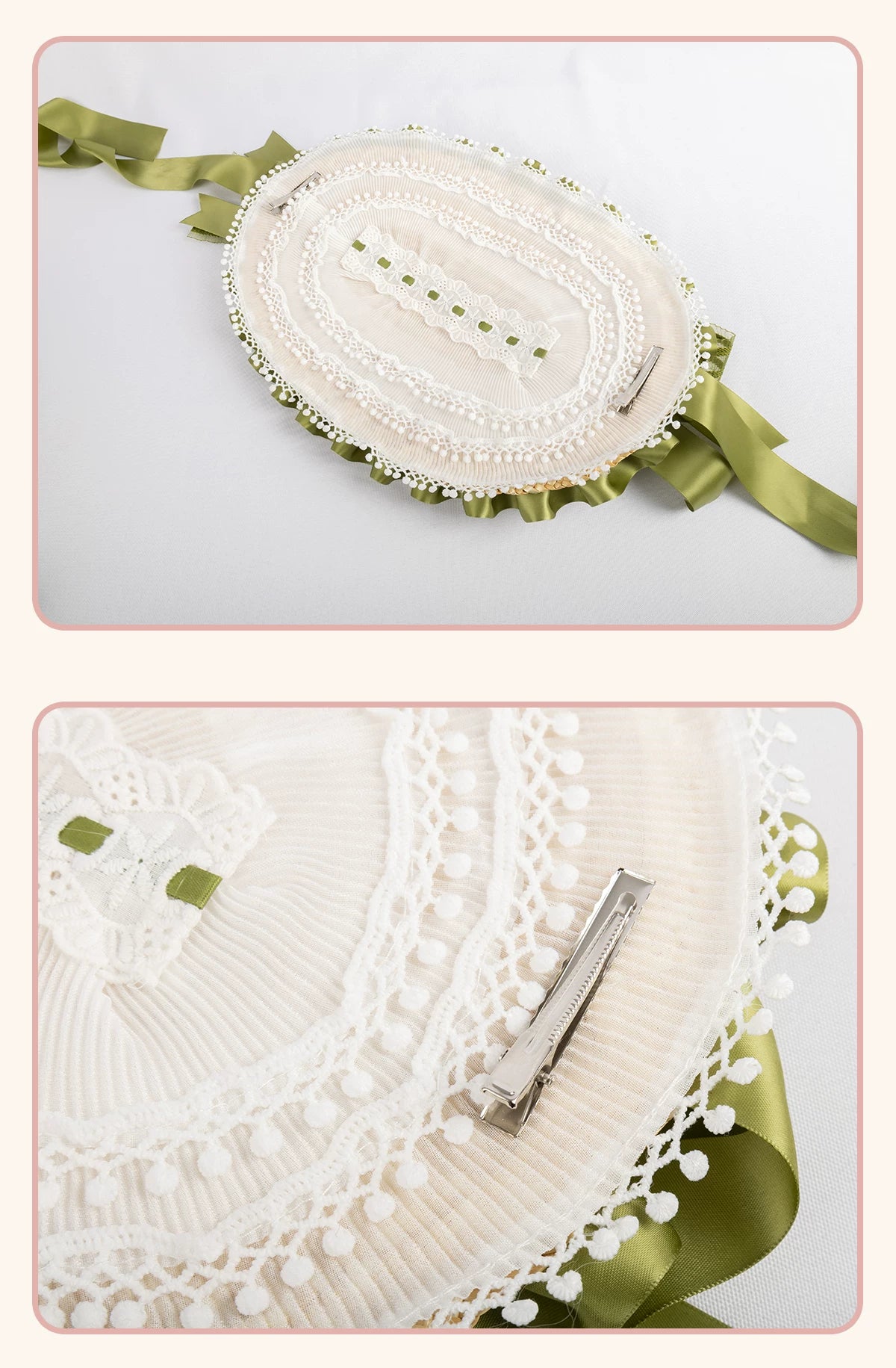 Stardust Rose - Lily of the Valley Woodland - Green Lace Lolita Headwear with Floral Ribbons