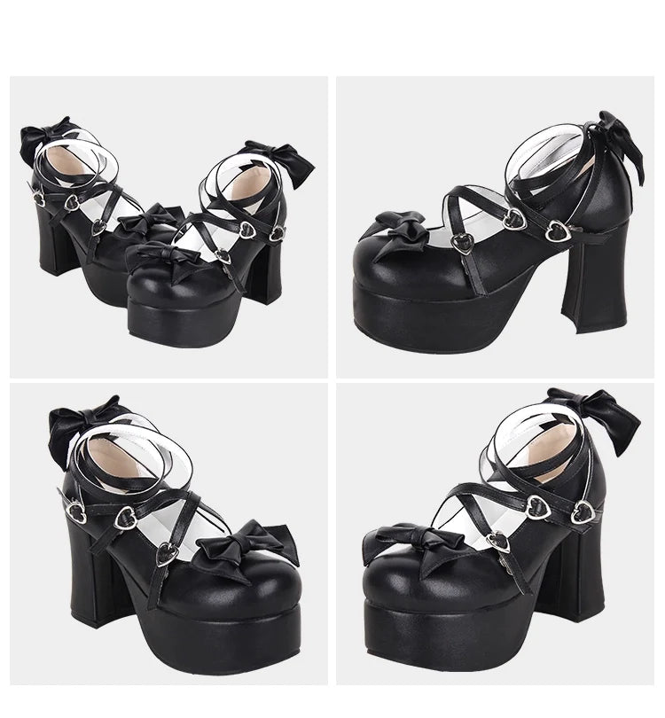 Angelic imprint - Maid Lolita Shoes High Heel Bow - Round Toe Shoes Shoes
