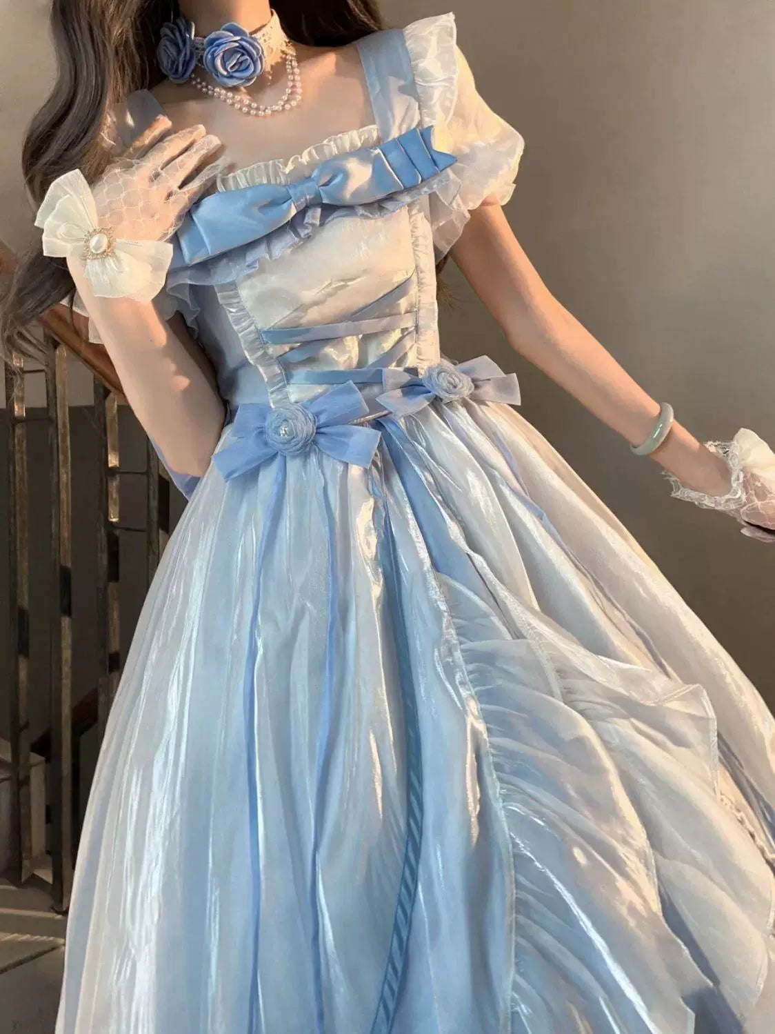 Sweetheart Dream Machine - Bridal Princess - Long Lolita Dress with Tiered Ruffles