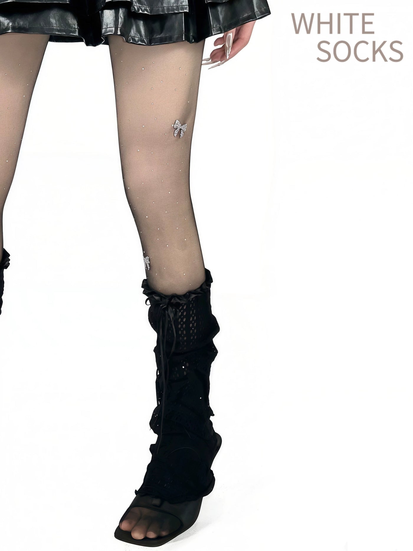White Socks - Y2K Mesh - Mesh Leg Warmers with Bow-Tie Ribbons