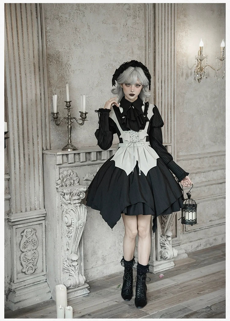 With PUJI - Night Talk - Gothic Lolita Skirt Dress Set, Batwing-shaped Accents