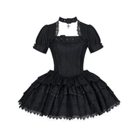 With PUJI - Tsukino - Sweet Lolita OP Dress, Detachable Styling - Ultra-short three-section black OP In stock / S
