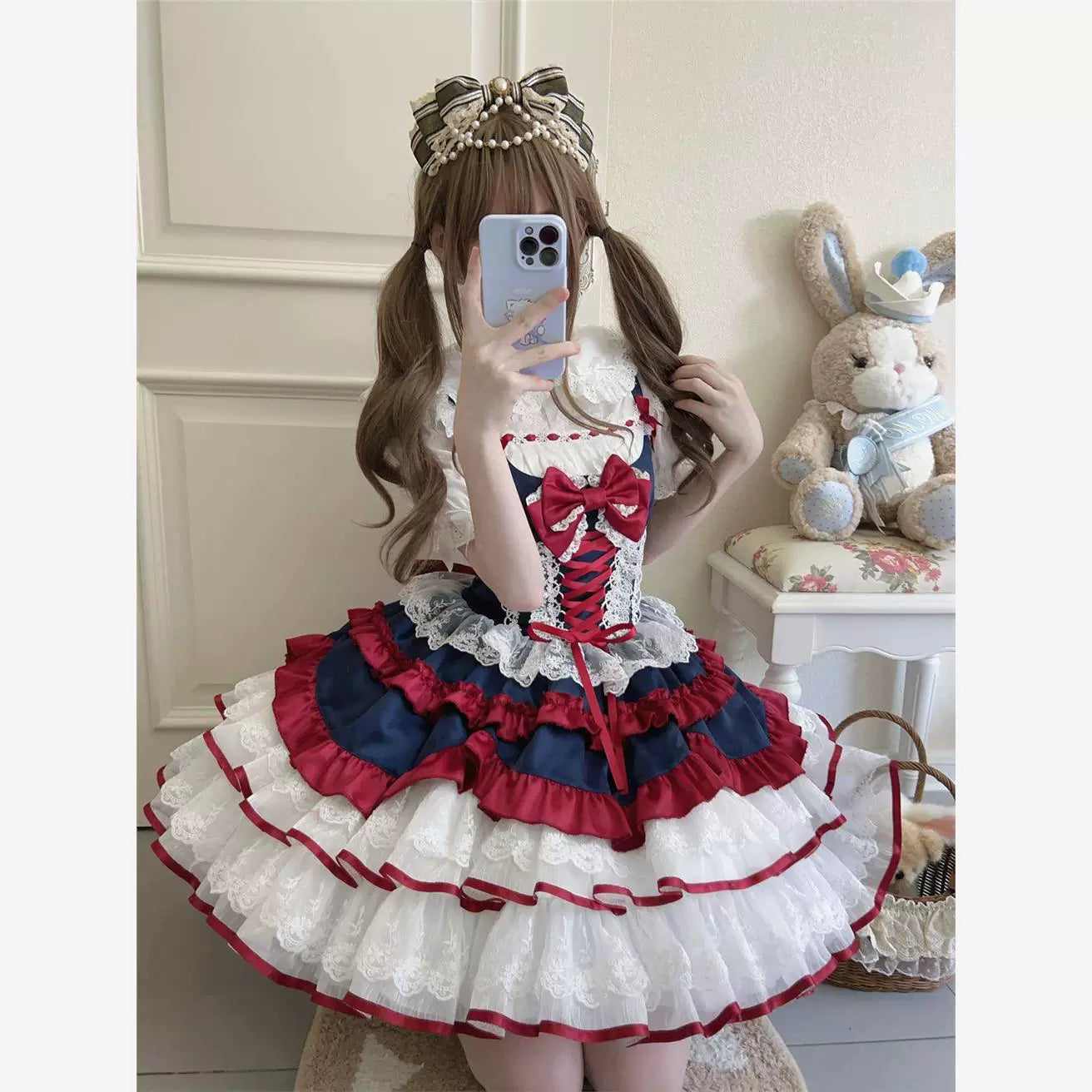 Sweetheart Dream Machine - Snow White Princess - Ruffled JSK Dress with Lace and Ribbon Bows