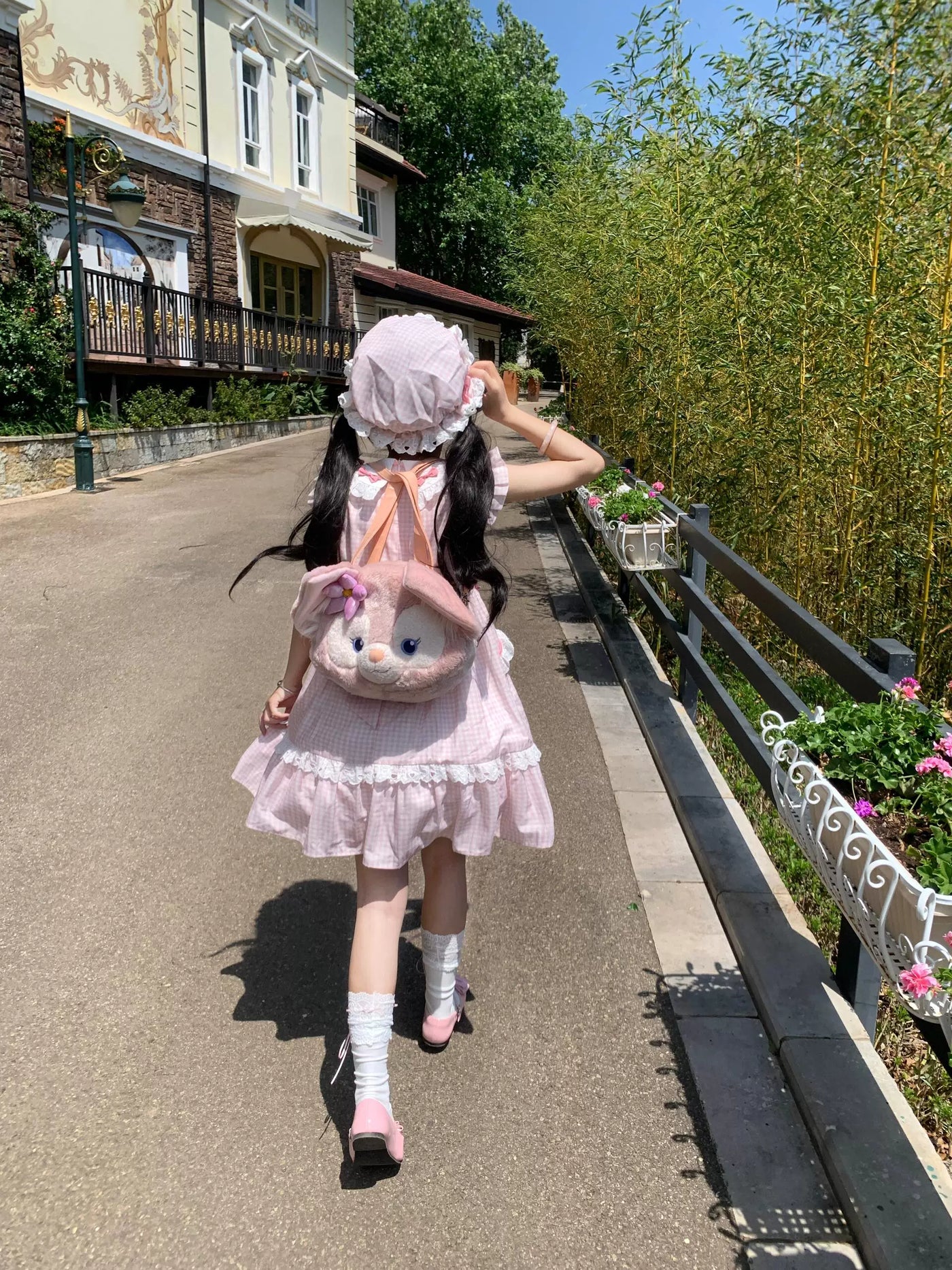 Creamy - Pink Gingham Flutter Sleeve - OP dress with a ruffled bib and tiered skirt