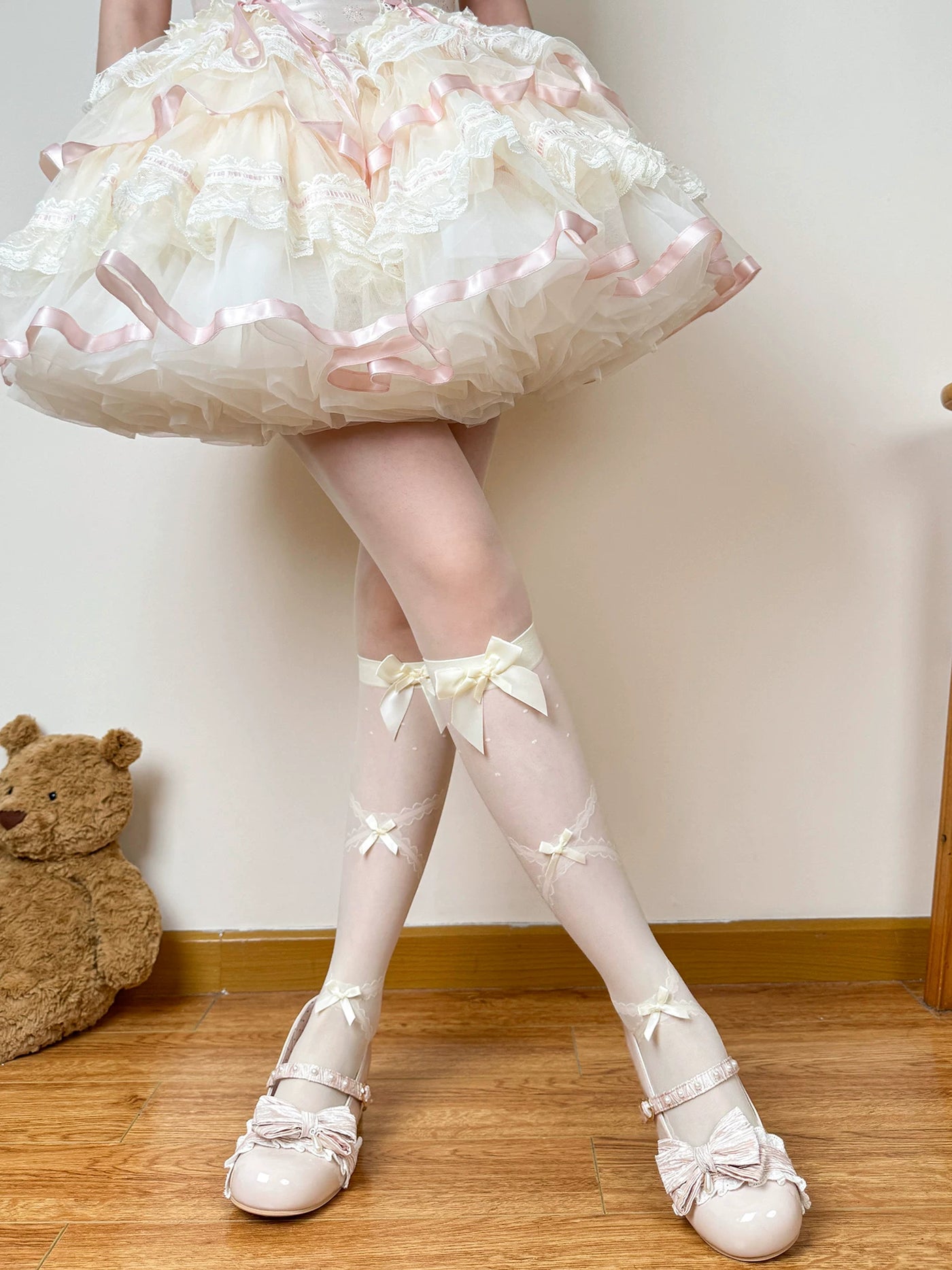 Chubby Bear Tales - Love Letter - Mid-Calf Socks with Lace Trim and Bows