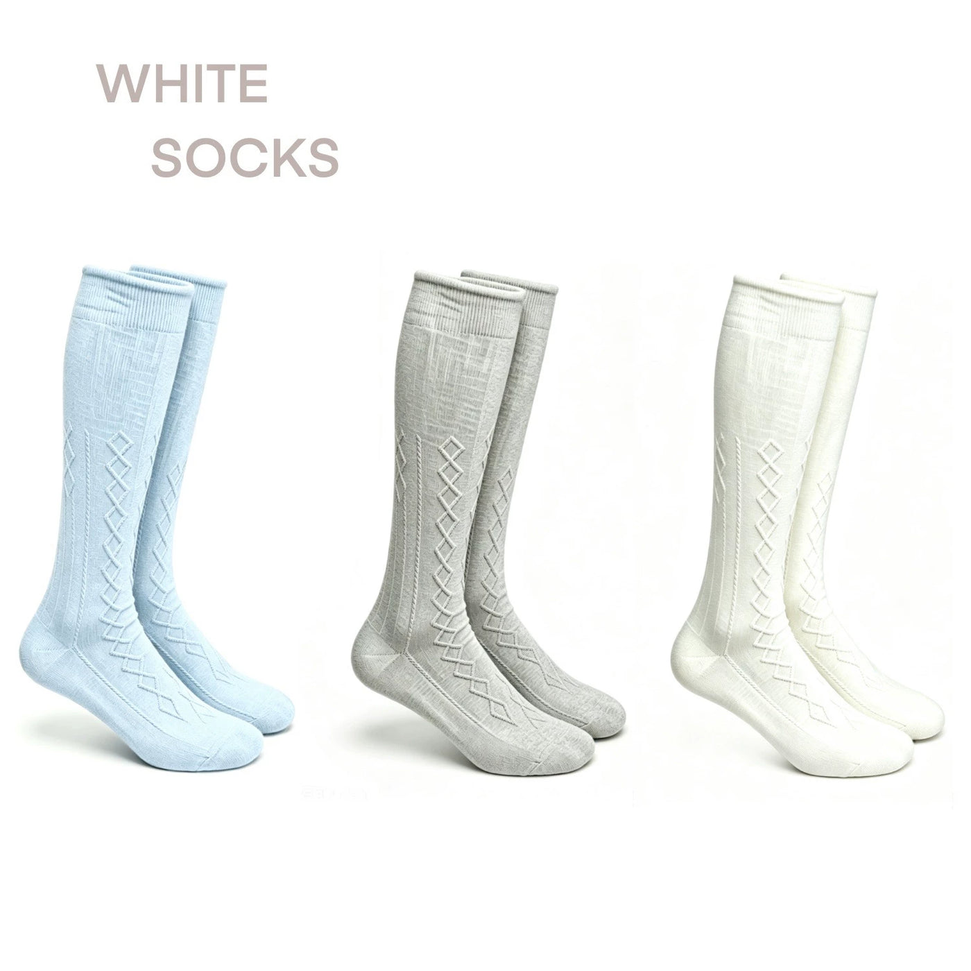 White Socks - Diamond-Knit Slouch - Solid-Colour Mid-Calf Socks with a Slouched Shaft