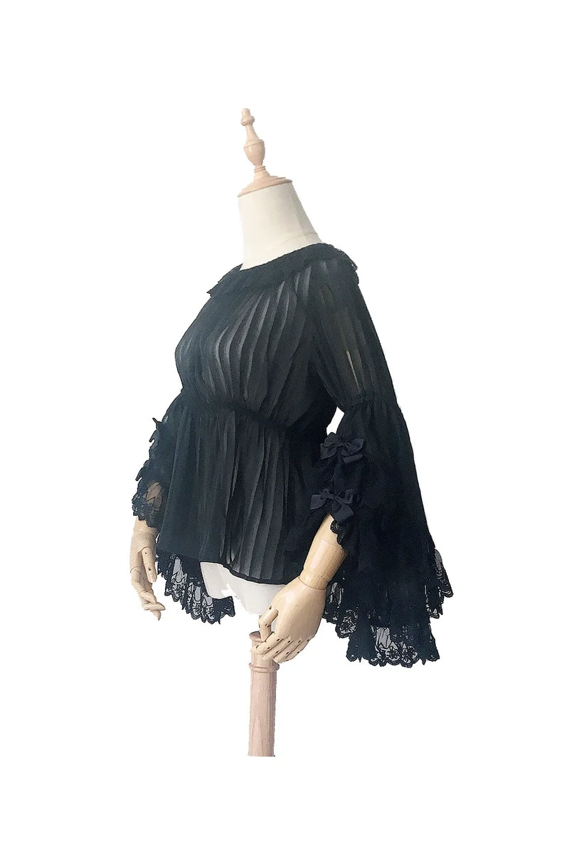 Lilith's Cage - Gothic Lolita JSK Dress & Blouse Black Hime-Sleeved Blouse S