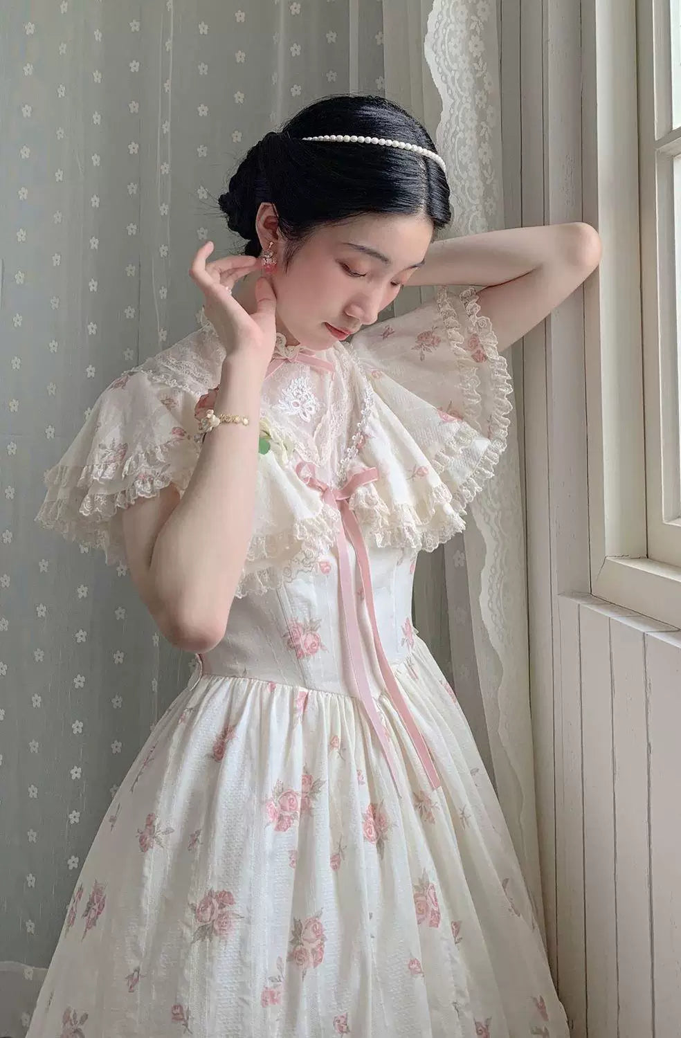 Sweetheart Dream Machine - Lullaby Edwardian Collar - Floral OP Dress with Lace Collar