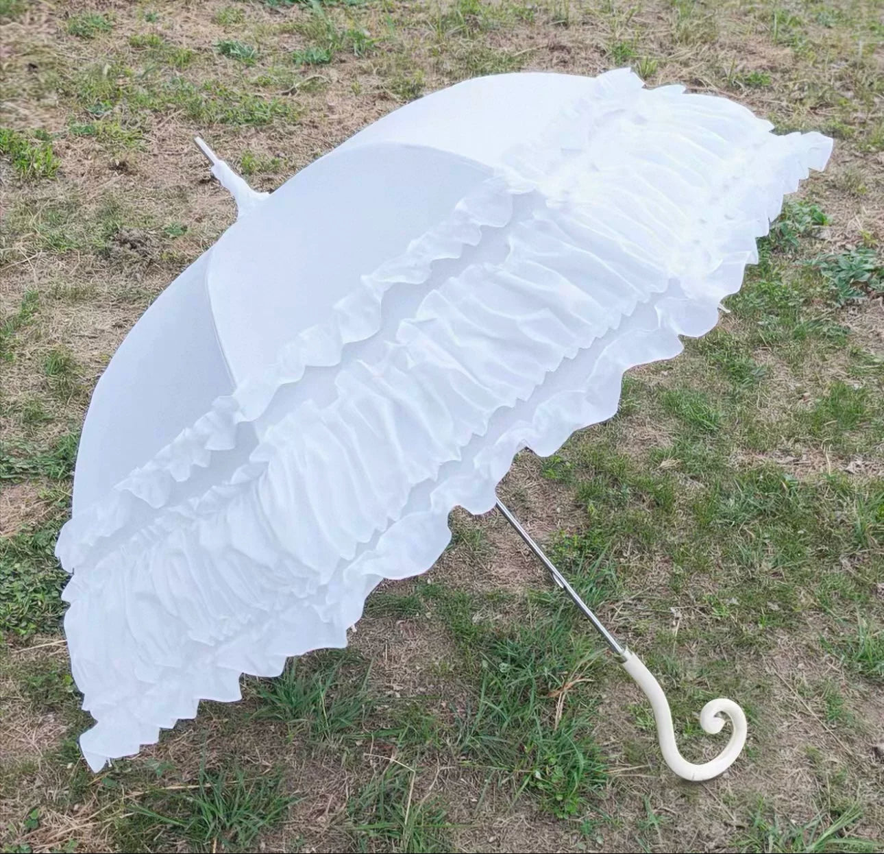 Independent Brand - Lace Parasol Collection - Ruffled Lace Parasol with Decorative Handle