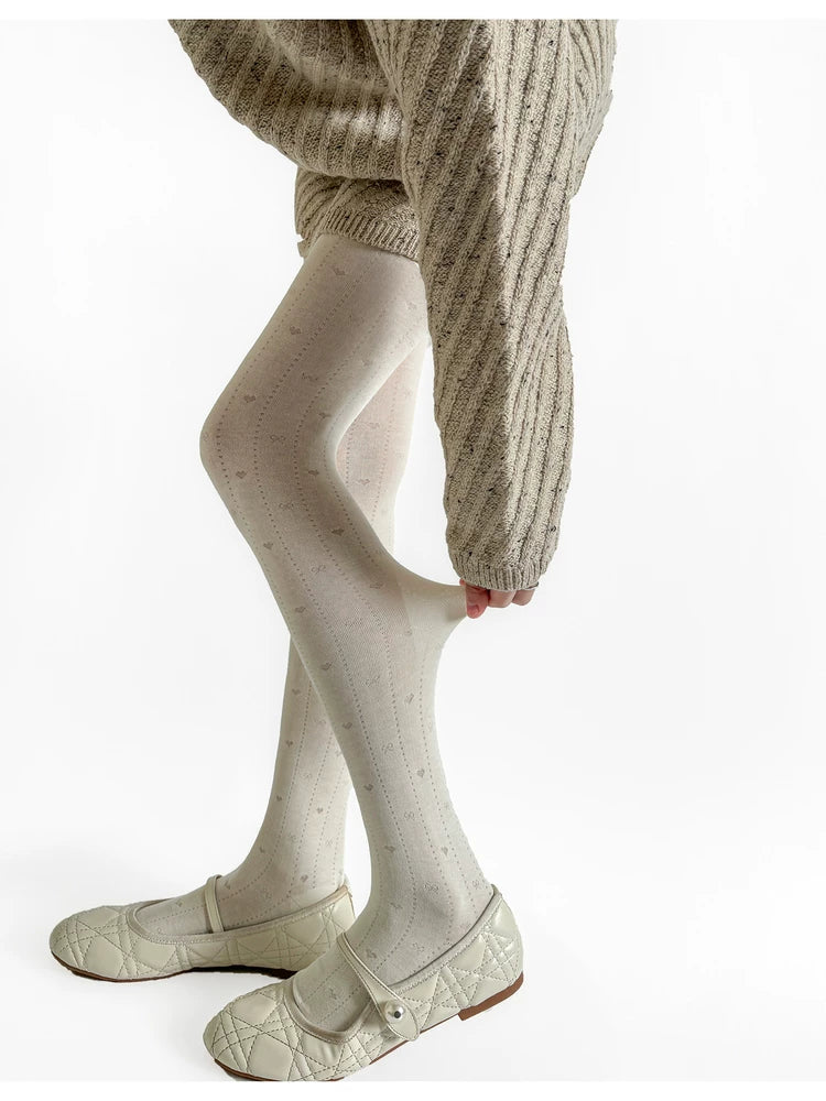 Fantasy Doll - Vintage Heart Ribbon - Jacquard Tights with Heart-and-Bow Motifs