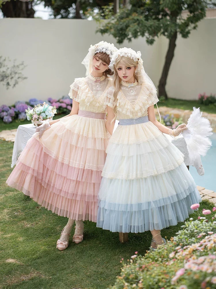 With PUJI - True Vow - Embroidered Classic Lolita Dress, Layered Gradient Hem